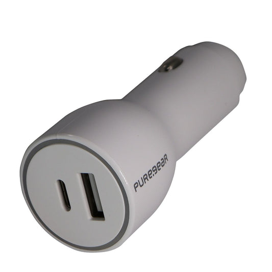 PureGear LightSpeed (30-Watt) USB & USB-C Car Charger/Adapter - White Cell Phone - Chargers & Cradles PureGear    - Simple Cell Bulk Wholesale Pricing - USA Seller