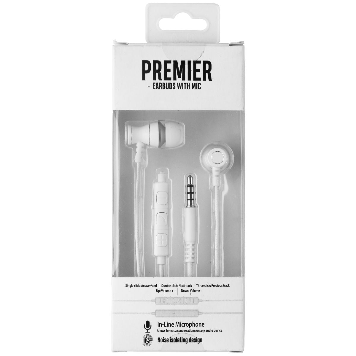 Premier 3.5mm In-Ear EarBuds with In-Line Microphone - White Portable Audio - Headphones Shenzhen    - Simple Cell Bulk Wholesale Pricing - USA Seller
