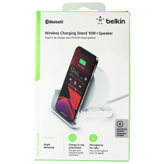 Belkin Wireless Charging Stand 10W + Speaker - White (AUF001ttWH) Cell Phone - Chargers & Cradles Belkin    - Simple Cell Bulk Wholesale Pricing - USA Seller