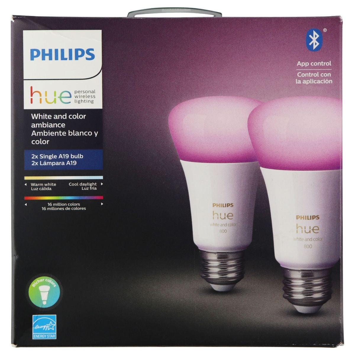 Philips Hue White and Color Ambiance 2-Pack A19 LED Smart Bulb Home Improvement - Other Home Improvement Philips Hue    - Simple Cell Bulk Wholesale Pricing - USA Seller