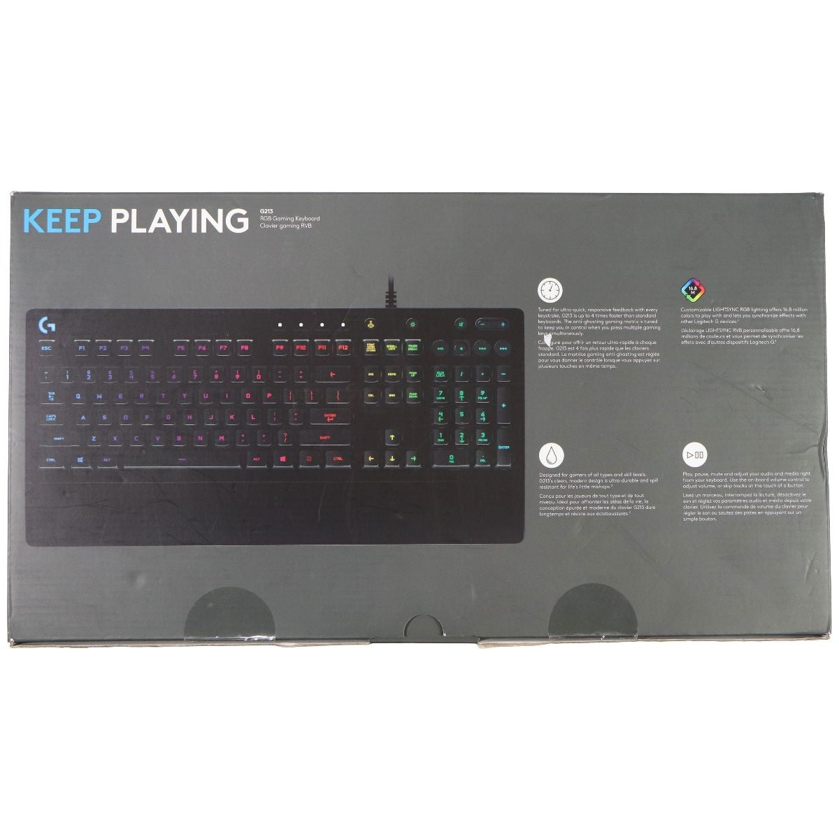 Logitech G213 Wired RGB Gaming Keyboard with Dedicated Media Controls - Black Gaming/Console - Keyboards & Keypads Logitech    - Simple Cell Bulk Wholesale Pricing - USA Seller
