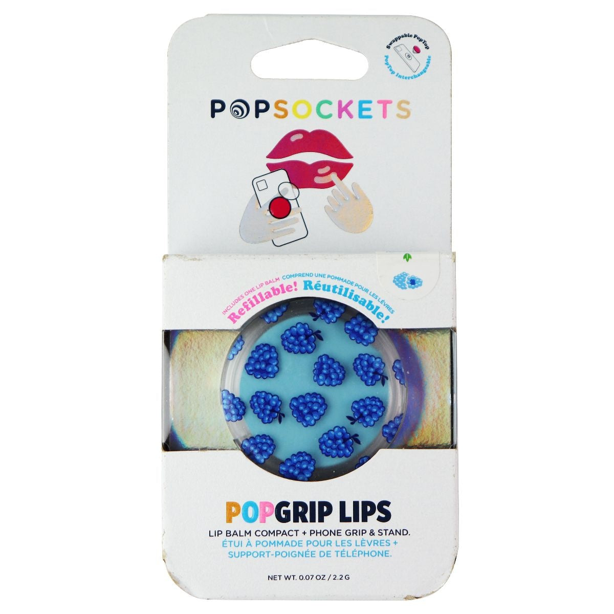 PopSockets PopGrip Lips Swappable Grip + Burts Bees Lip Balm - Blue Radberry Cell Phone - Mounts & Holders PopSockets    - Simple Cell Bulk Wholesale Pricing - USA Seller