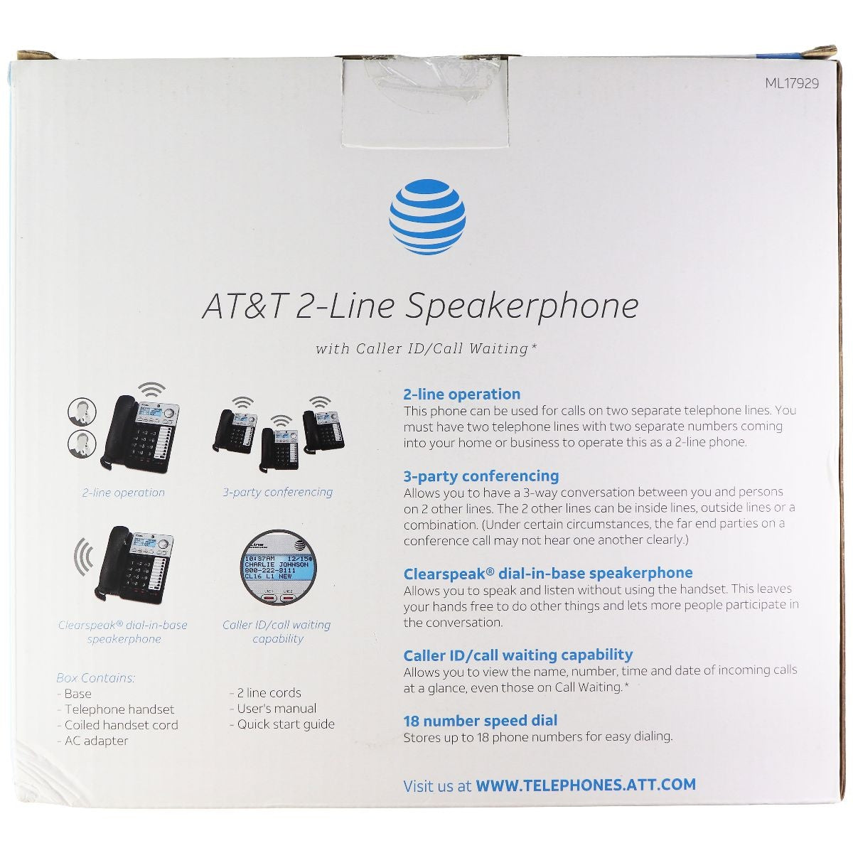 AT&T - AT ML17929 - Corded Phone with Caller ID/Call Waiting - Silver/Black Cell Phone - Other Accessories AT&T    - Simple Cell Bulk Wholesale Pricing - USA Seller