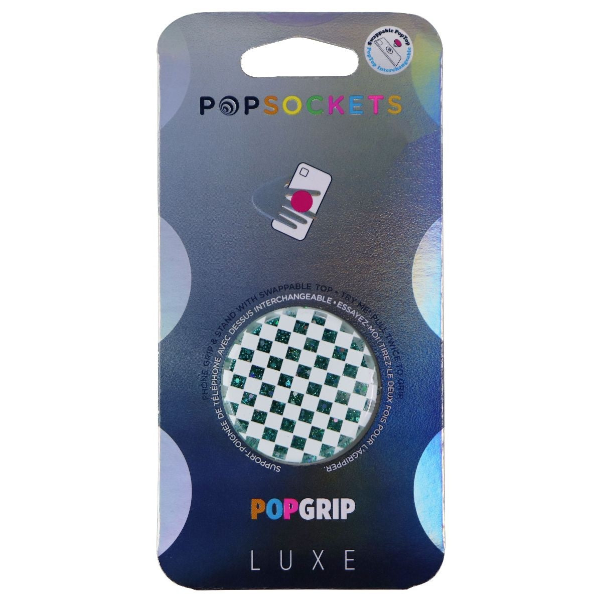 PopSockets PopGrip Luxe Series Swappable Top for Phone - Tidepool Checker White Cell Phone - Mounts & Holders PopSockets    - Simple Cell Bulk Wholesale Pricing - USA Seller