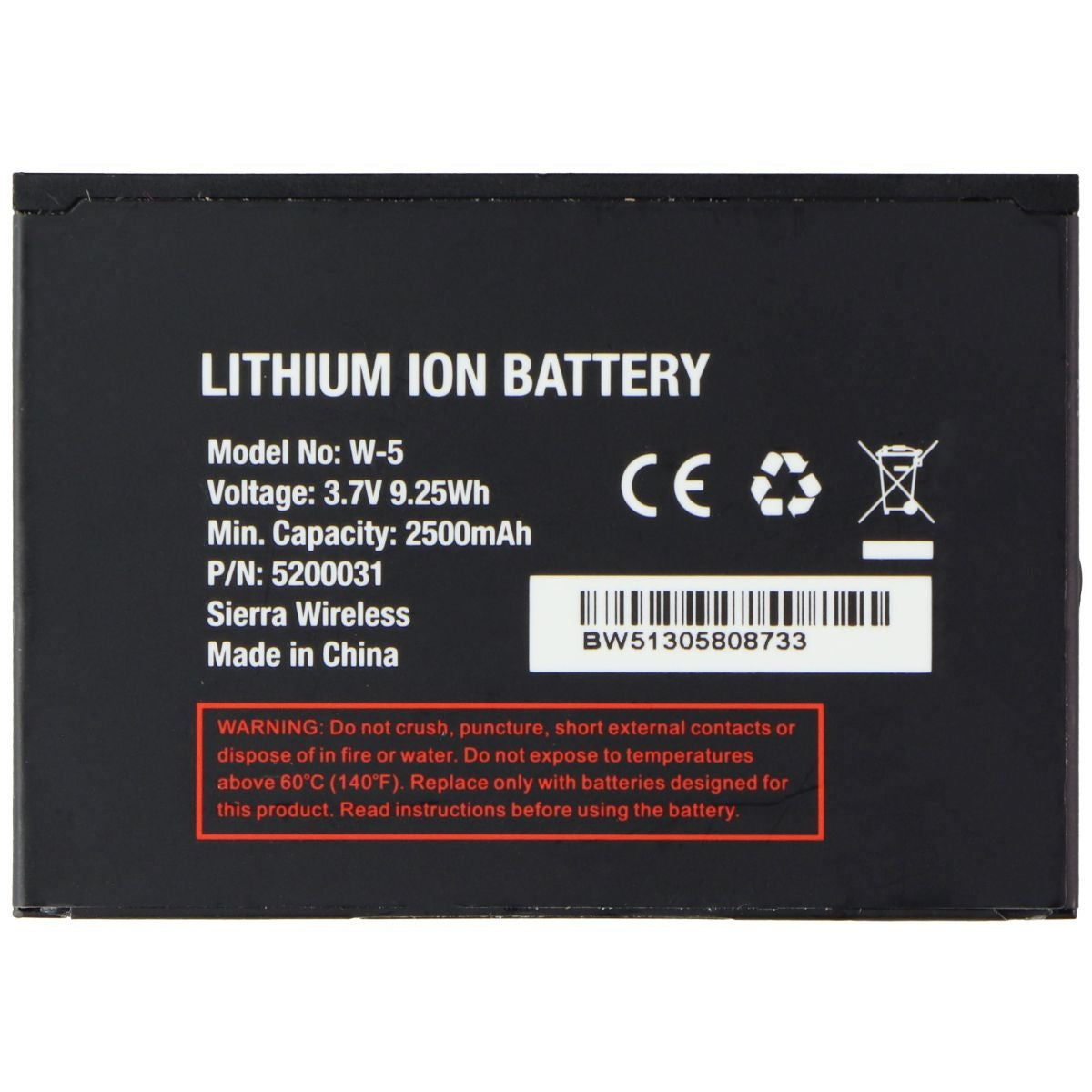 Sierra Wireless W-5 Series Lithium-Ion Battery (3.7V/9.25Wh/2500mAh) - Black Computer Parts - Power Supplies Sierra Wireless    - Simple Cell Bulk Wholesale Pricing - USA Seller