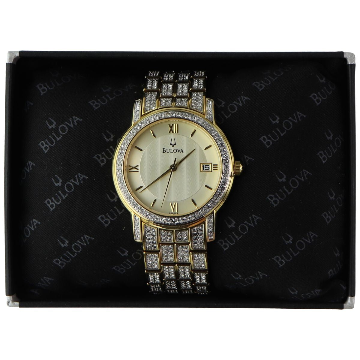 Bulova Stainless Steel Water Resistant Watch - Gold/Crystals (C876880) Watches - Wristwatches Bulova    - Simple Cell Bulk Wholesale Pricing - USA Seller
