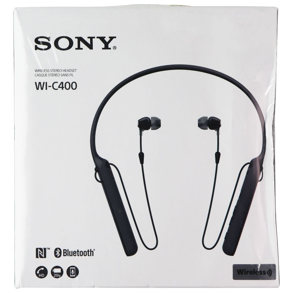 Sony Wireless Behind-Neck Headset w/ Earbuds - Black - WI-C400 Portable Audio - Headphones Sony    - Simple Cell Bulk Wholesale Pricing - USA Seller