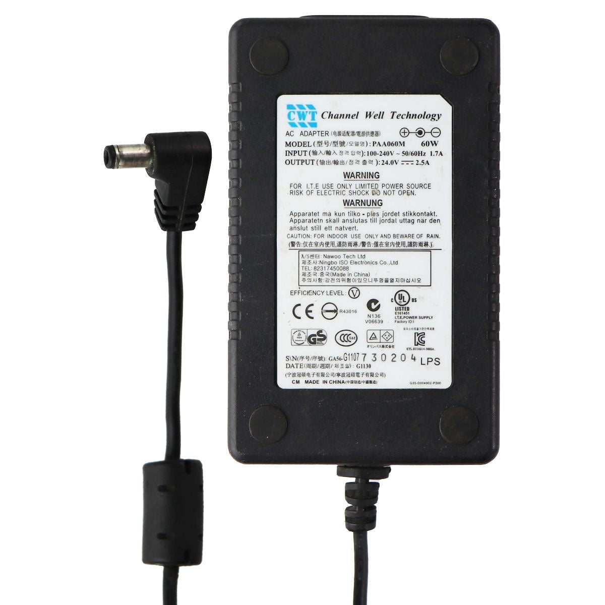 CWT (60 Watt) 24V/2.5A AC Adapter - Black (PAA060M) / Brick Only Multipurpose Batteries & Power - Multipurpose AC to DC Adapters CWT    - Simple Cell Bulk Wholesale Pricing - USA Seller