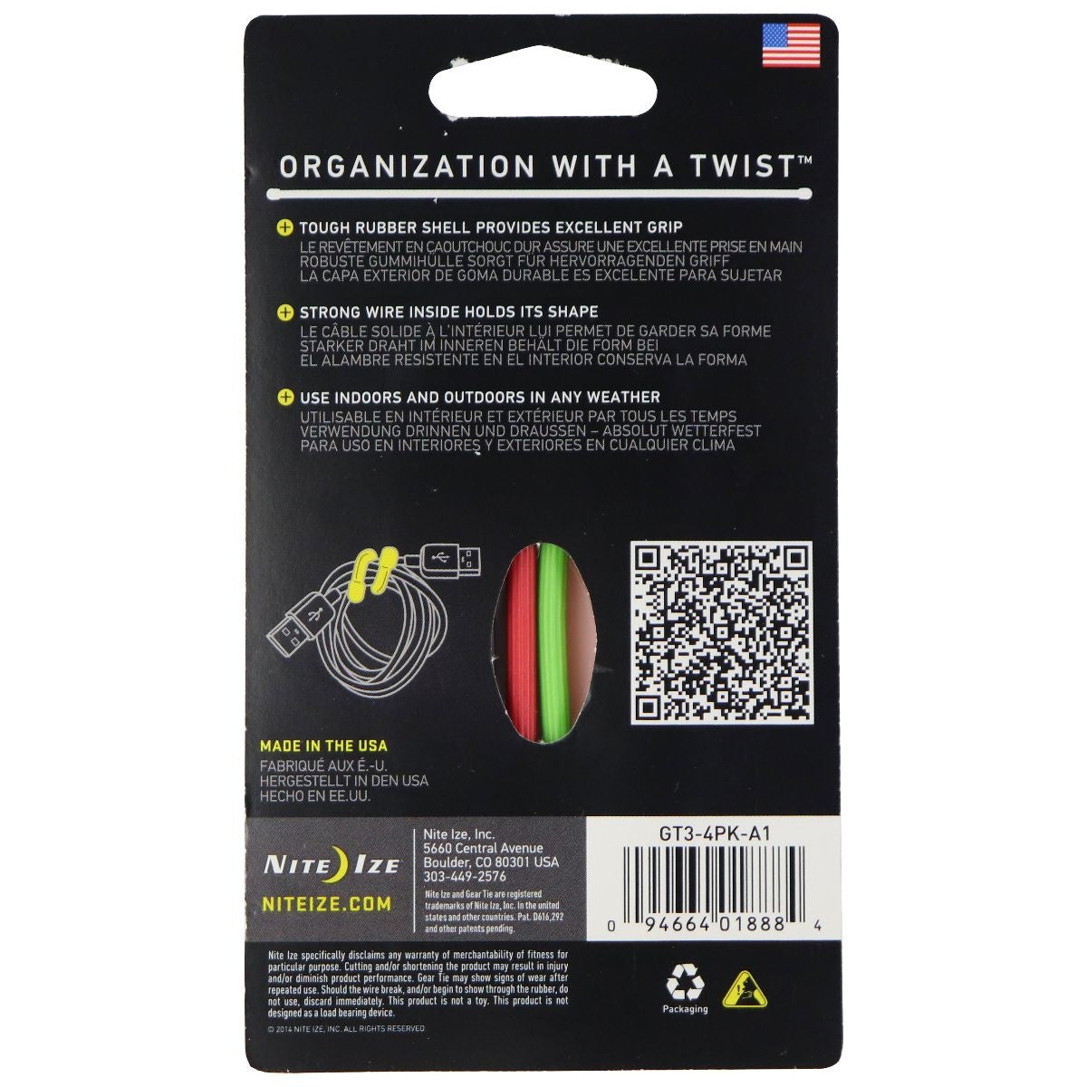 Nite Ize GearTie Reusable Rubber Twist Tie (3-inch) 4 Pack - Multi-Color Other Sporting Goods Nite Ize    - Simple Cell Bulk Wholesale Pricing - USA Seller