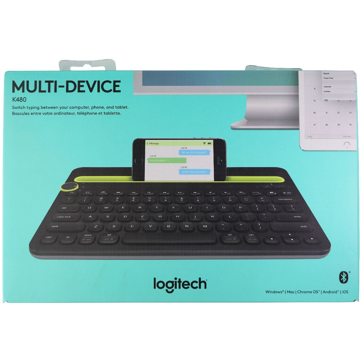 Logitech K480 Wireless Multi-Device Keyboard for Smartphones & Tablets - Black iPad/Tablet Accessories - Docking Stations/Keyboards Logitech    - Simple Cell Bulk Wholesale Pricing - USA Seller