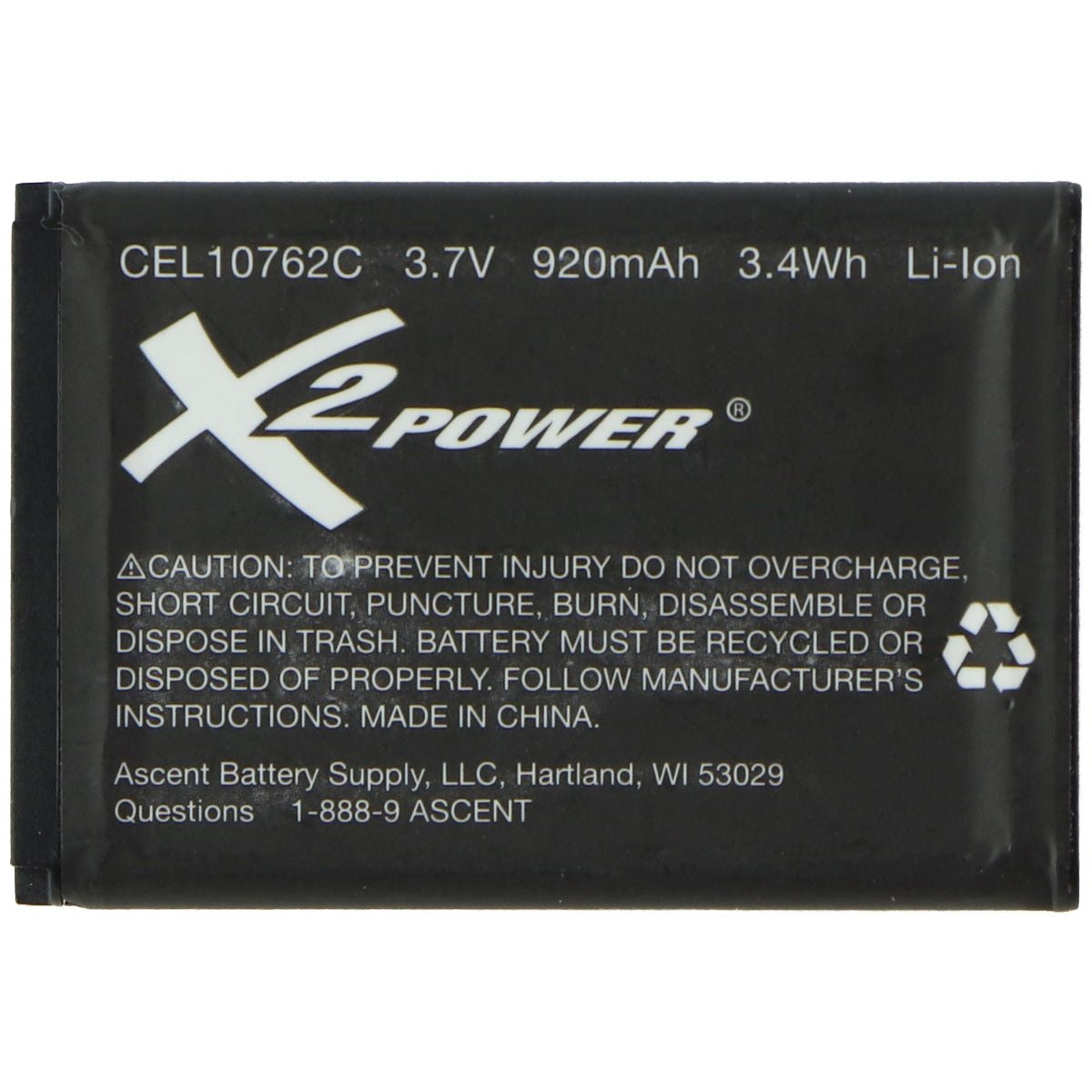 X2POWER Lithium-Ion Battery (CEL10762C) (3.4V/920mAh/3.4Wh) Computer Parts - Power Supplies X2Power    - Simple Cell Bulk Wholesale Pricing - USA Seller