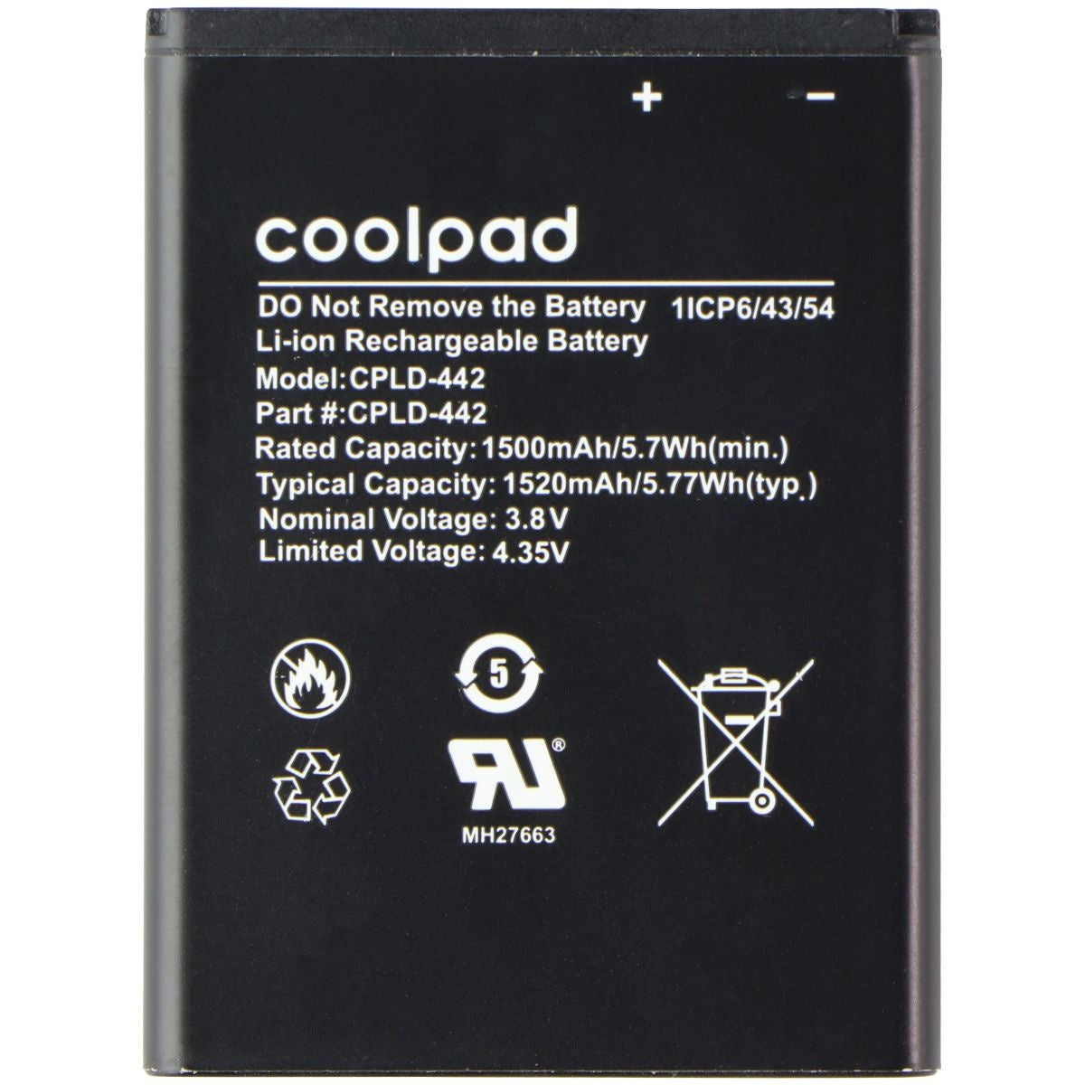 Coolpad CPLD-442 (1520mAh/5.7Wh/3.8V) Li-Ion Rechargeable Battery Computer Parts - Power Supplies Coolpad    - Simple Cell Bulk Wholesale Pricing - USA Seller