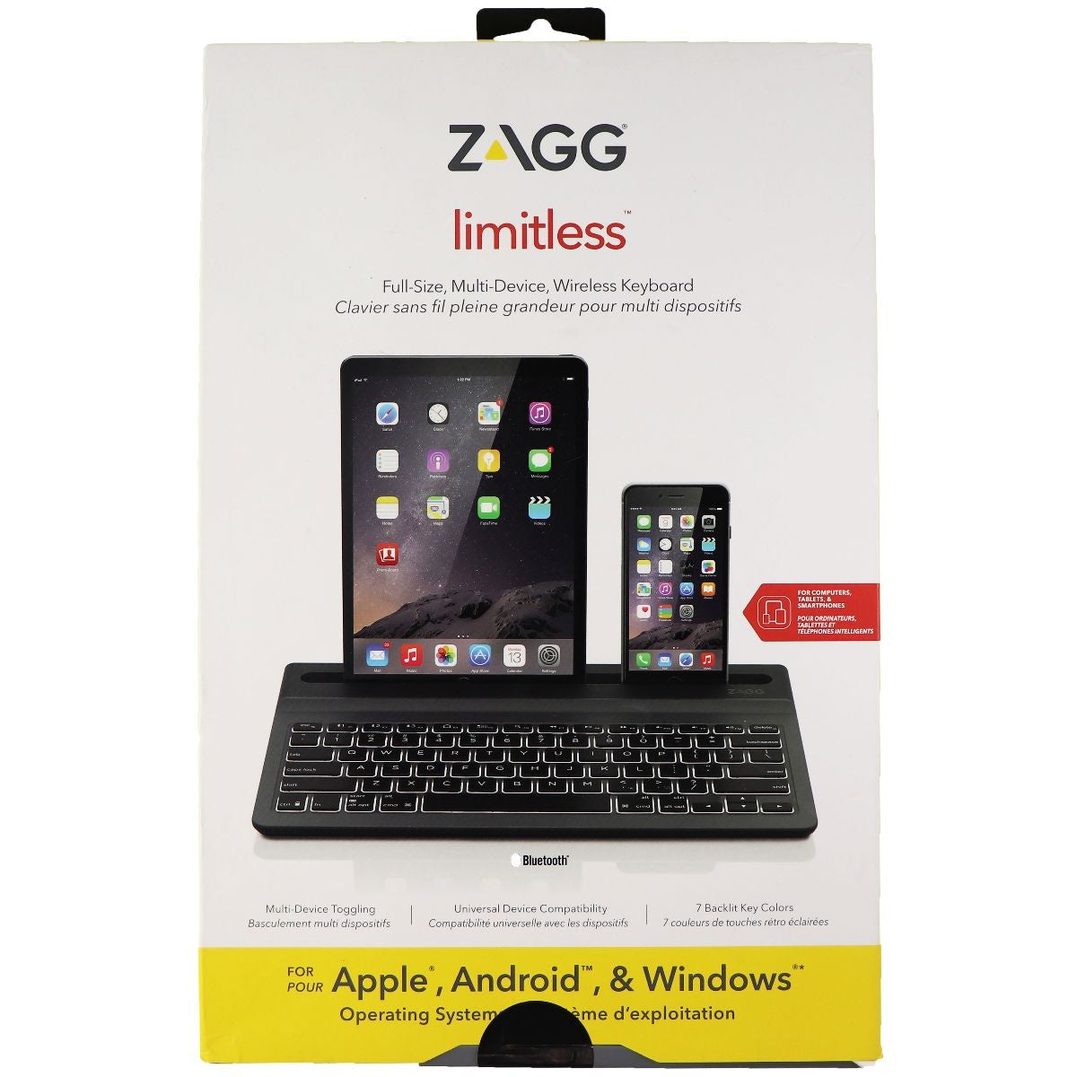 ZAGG Limitless Full-Size Multi-Device Bluetooth Backlit Keyboard - Black iPad/Tablet Accessories - Cases, Covers, Keyboard Folios Zagg    - Simple Cell Bulk Wholesale Pricing - USA Seller