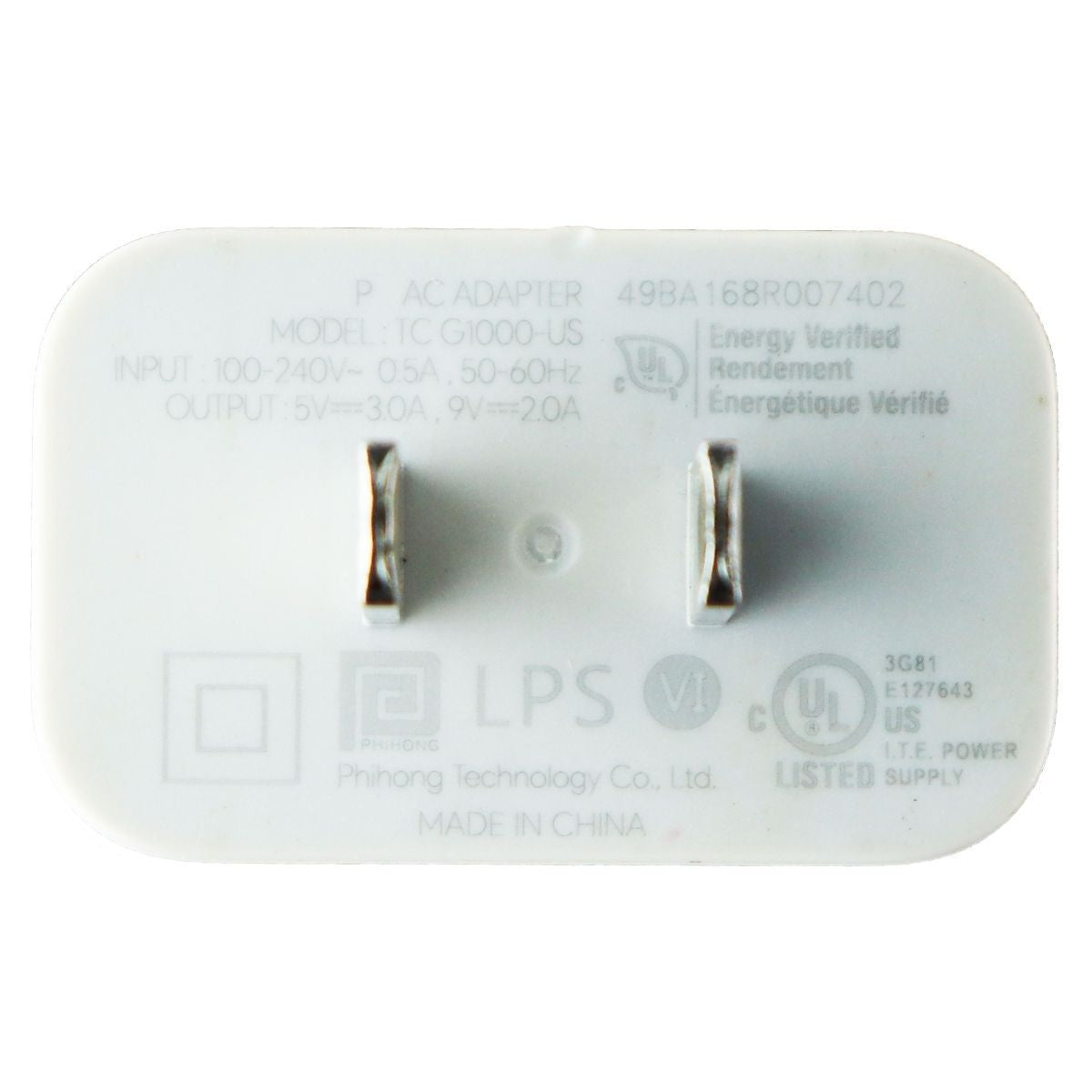 Google USB-C AC Wall Adapter (9V/2A) TCG1000-US - White/Black Cell Phone - Chargers & Cradles Google    - Simple Cell Bulk Wholesale Pricing - USA Seller