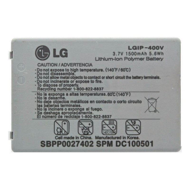 LG Rechargeable OEM Battery (1500mAh) 3.7V - Gray (LGIP-400V) Cell Phone - Batteries LG    - Simple Cell Bulk Wholesale Pricing - USA Seller