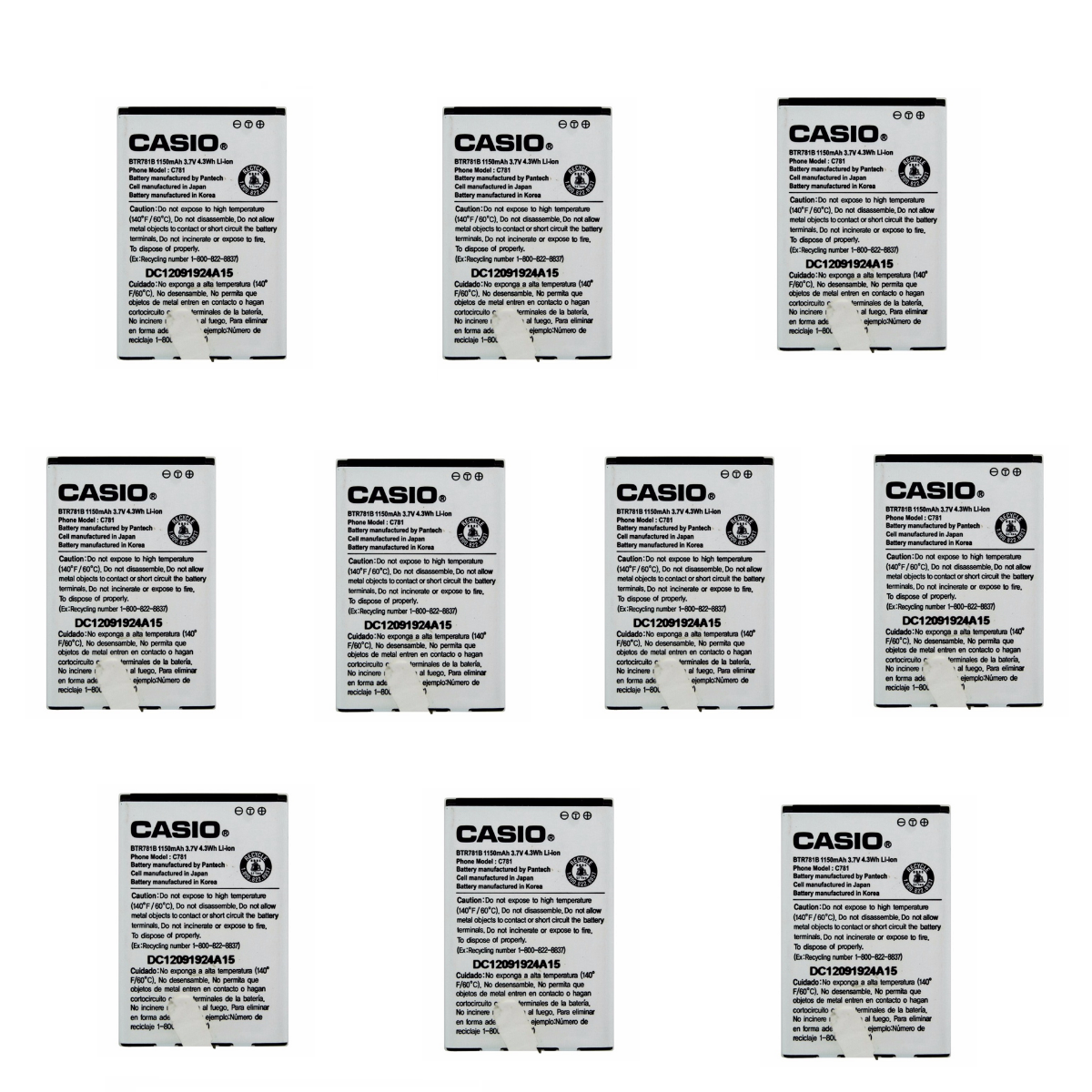KIT 10x Casio BTR781B 1150 mAh Replacement Battery for Casio Cammando C781 Cell Phone - Batteries Casio    - Simple Cell Bulk Wholesale Pricing - USA Seller