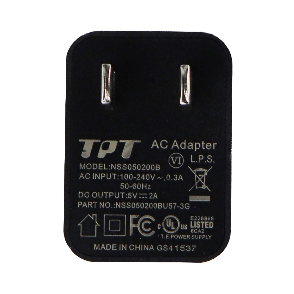 TPT (2-Amp) Single USB Wall Charger Travel Adapter - Black (NSS050200B) Cell Phone - Chargers & Cradles TPT    - Simple Cell Bulk Wholesale Pricing - USA Seller