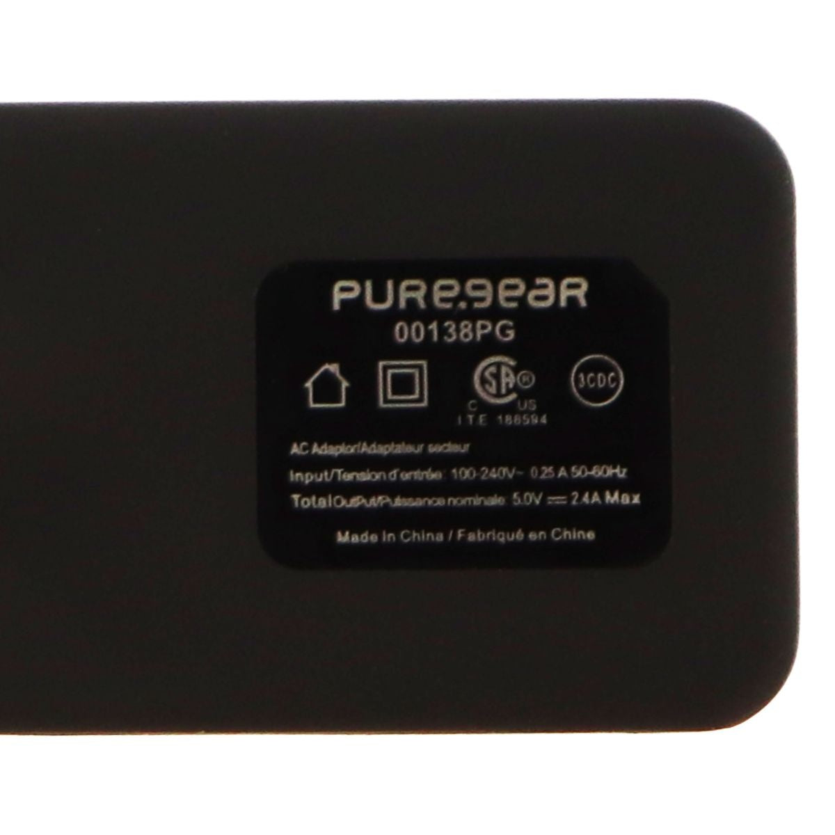 PureGear ( 60117PG ) 2.4A 12W Travel Adapter for USB Devices - Black Cell Phone - Cables & Adapters PureGear    - Simple Cell Bulk Wholesale Pricing - USA Seller