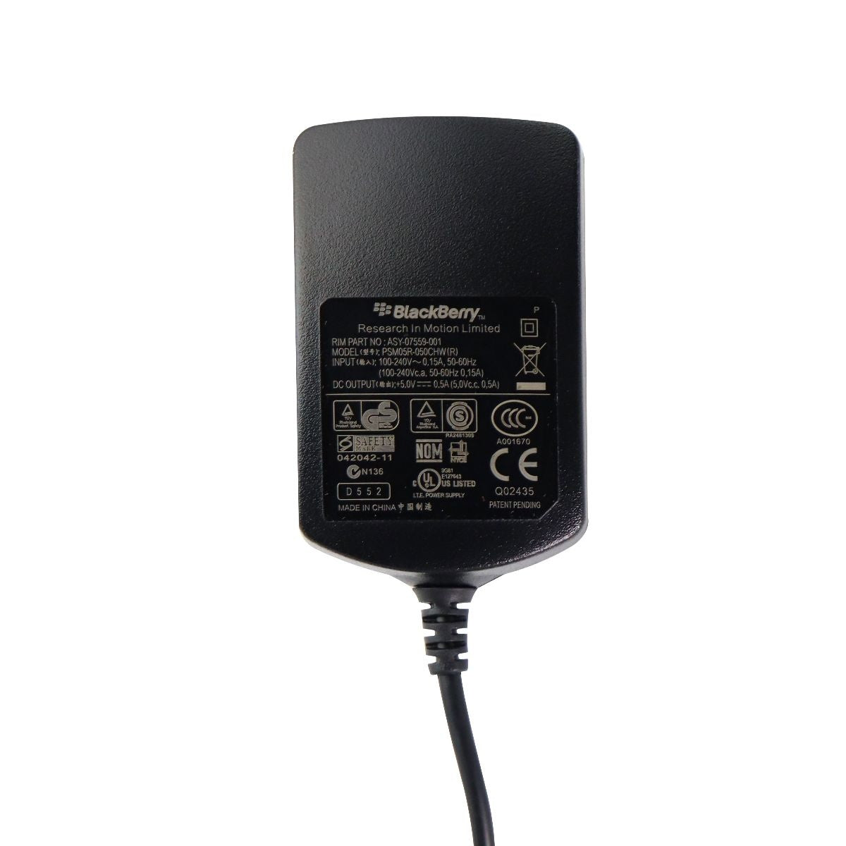 BlackBerry 6-Foot (0.5A) Mini-USB Wall Charger/Adapter - Black (PSM05R-050CHW) Cell Phone - Chargers & Cradles Blackberry    - Simple Cell Bulk Wholesale Pricing - USA Seller