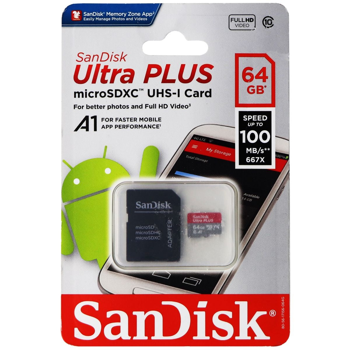SanDisk Ultra Plus microSDXC UHS-1 Card 64GB / 100MB/s Digital Camera - Memory Cards SanDisk    - Simple Cell Bulk Wholesale Pricing - USA Seller