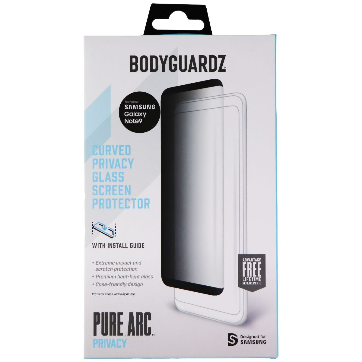 BodyGuardz Pure Arc Privacy Screen Protector for Samsung Galaxy Note 9 - Black Cell Phone - Screen Protectors BODYGUARDZ    - Simple Cell Bulk Wholesale Pricing - USA Seller