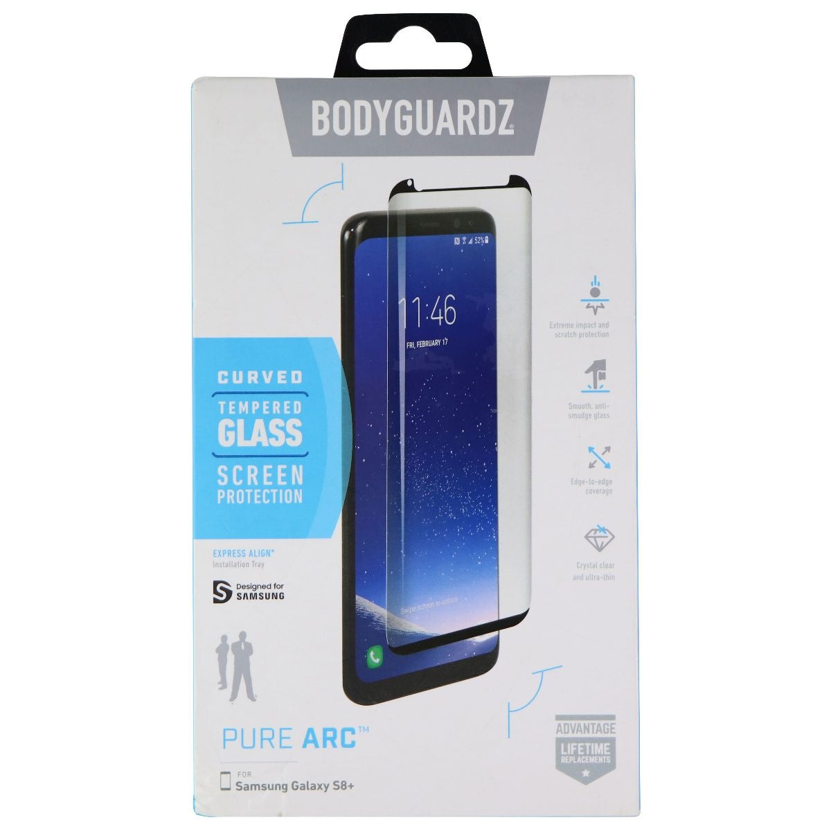 BodyGuardz Pure Arc Tempered Glass for Samsung Galaxy (S8+) - Clear Cell Phone - Screen Protectors BODYGUARDZ    - Simple Cell Bulk Wholesale Pricing - USA Seller