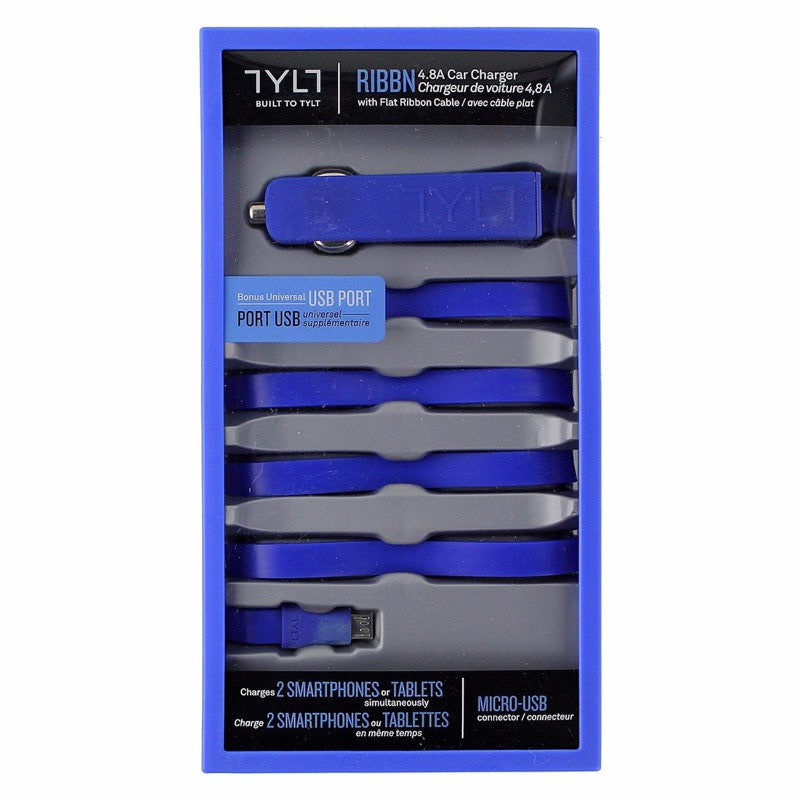 TYLT RIBBN 4.8A Flat Cable Micro USB Car Charger - Blue Cell Phone - Chargers & Cradles TYLT    - Simple Cell Bulk Wholesale Pricing - USA Seller