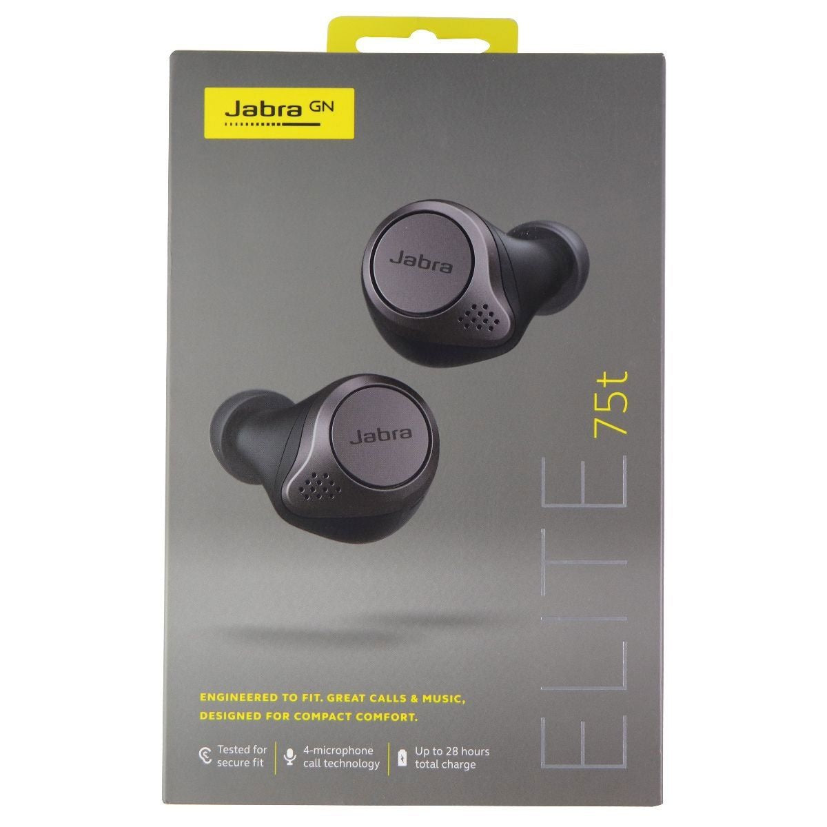 Jabra Elite 75t Earbuds True Wireless Earbuds w/ Charging Case - Titanium Black Portable Audio - Headphones Jabra    - Simple Cell Bulk Wholesale Pricing - USA Seller