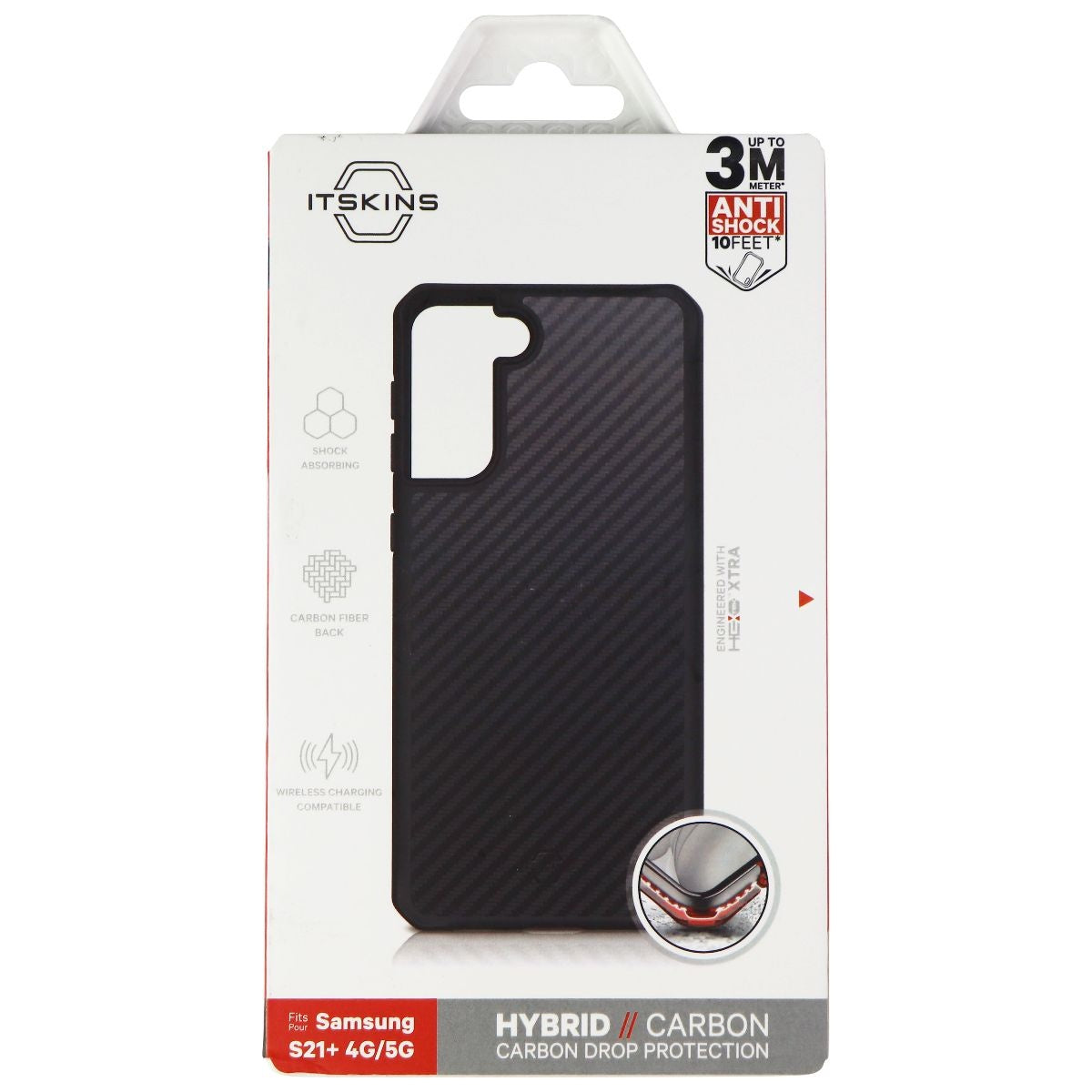 ITSKINS Hybrid Carbon Series Hard Case for Samsung Galaxy (S21+) - Black Cell Phone - Cases, Covers & Skins ITSKINS    - Simple Cell Bulk Wholesale Pricing - USA Seller