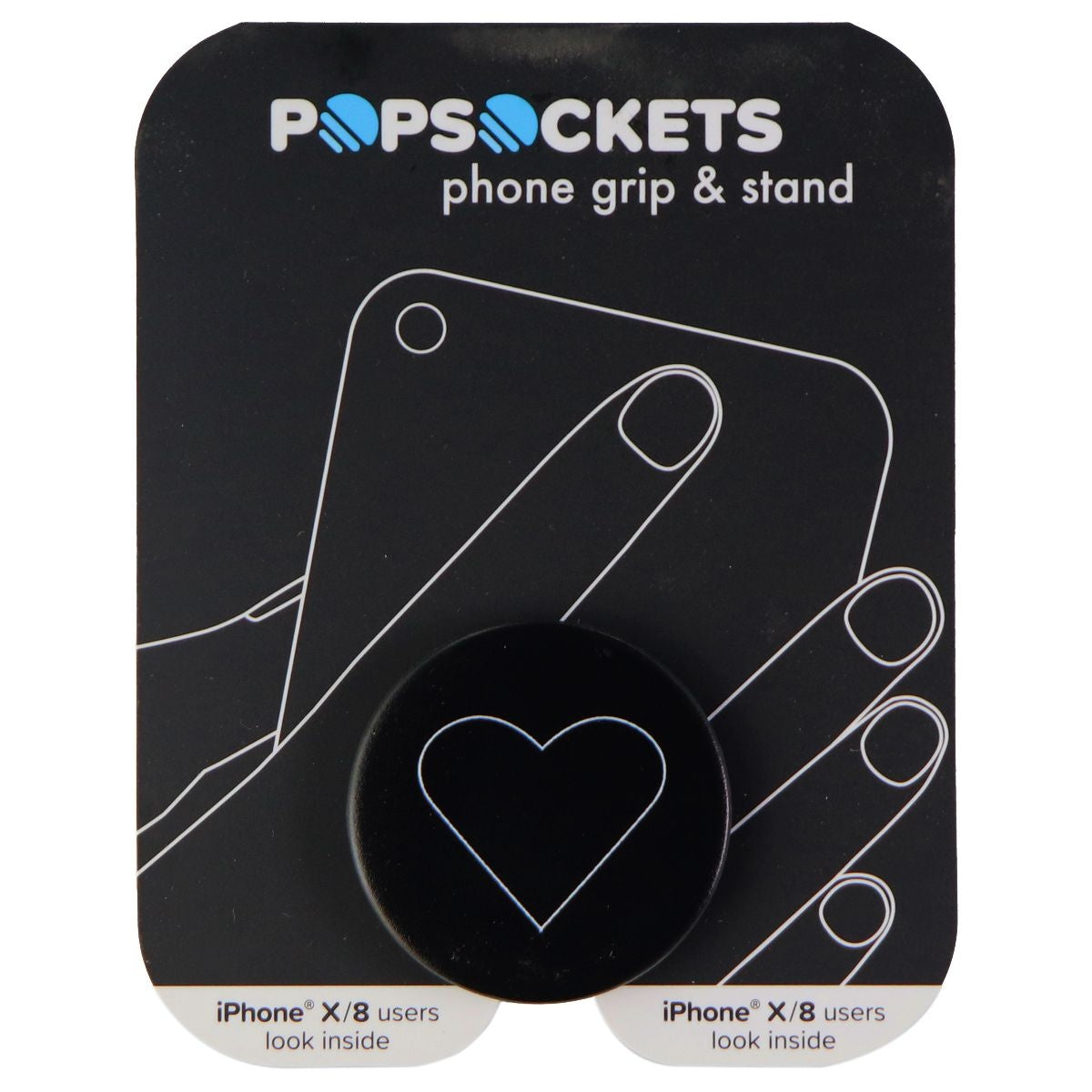 PopSockets: Collapsible Grip & Stand for Phones and Tablets - White Heart Black Cell Phone - Mounts & Holders PopSockets    - Simple Cell Bulk Wholesale Pricing - USA Seller