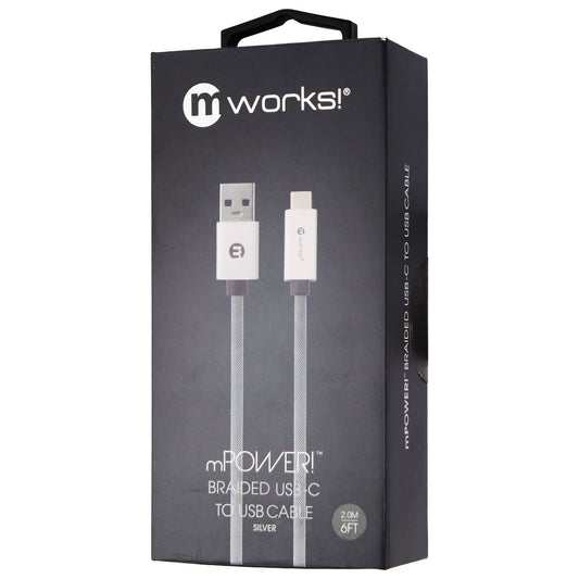 mWorks! mPower! 6-Foot (USB-C) to USB Braided Cable - Silver Cell Phone - Cables & Adapters mWorks!    - Simple Cell Bulk Wholesale Pricing - USA Seller