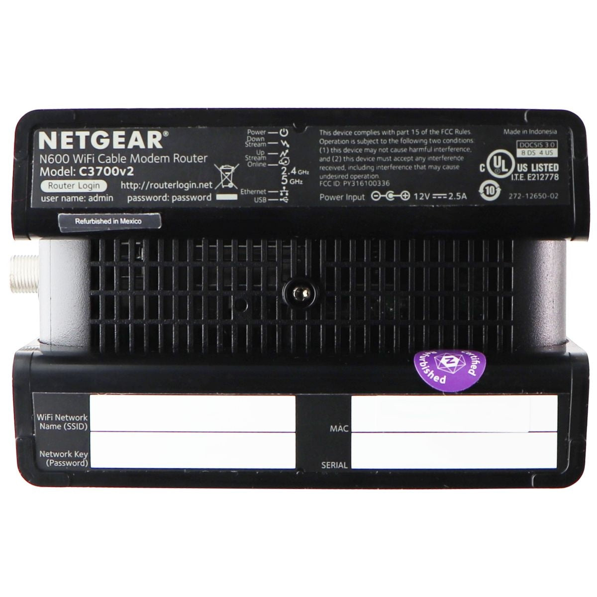NetGear N600 Wi-Fi Cable Modem Router - Black (C3700v2) Networking - Wireless Wi-Fi Routers Netgear    - Simple Cell Bulk Wholesale Pricing - USA Seller