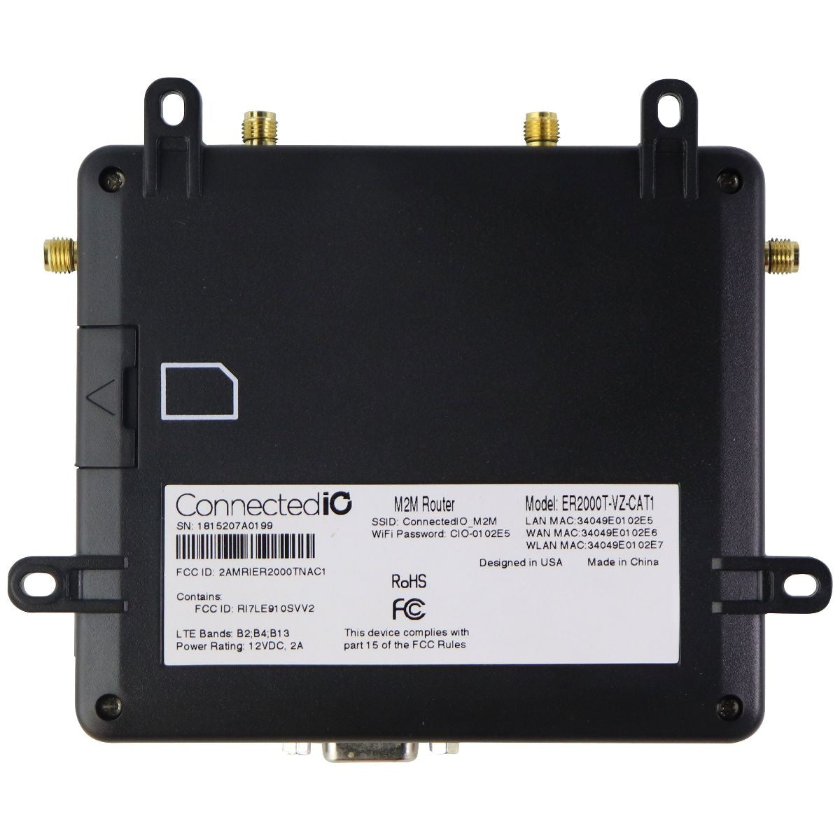 ConnectedIO M2M Wi-Fi Router with 4G LTE Cellular Modem (ER2000T-VZ-CAT1) Networking - Wireless Wi-Fi Routers ConnectedIO    - Simple Cell Bulk Wholesale Pricing - USA Seller