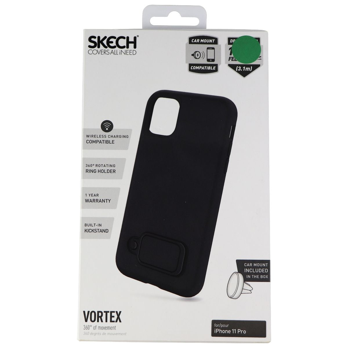 Skech Vortex Hybrid Case with Ring Kickstand for iPhone 11 Pro - Black Cell Phone - Cases, Covers & Skins Skech    - Simple Cell Bulk Wholesale Pricing - USA Seller