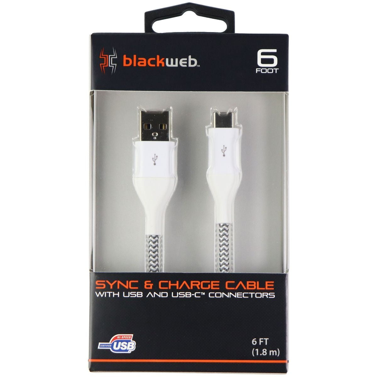 Blackweb (6-Foot) USB to USB-C Charge/Sync Braided Cable - White / Gray Cell Phone - Cables & Adapters BlackWeb    - Simple Cell Bulk Wholesale Pricing - USA Seller