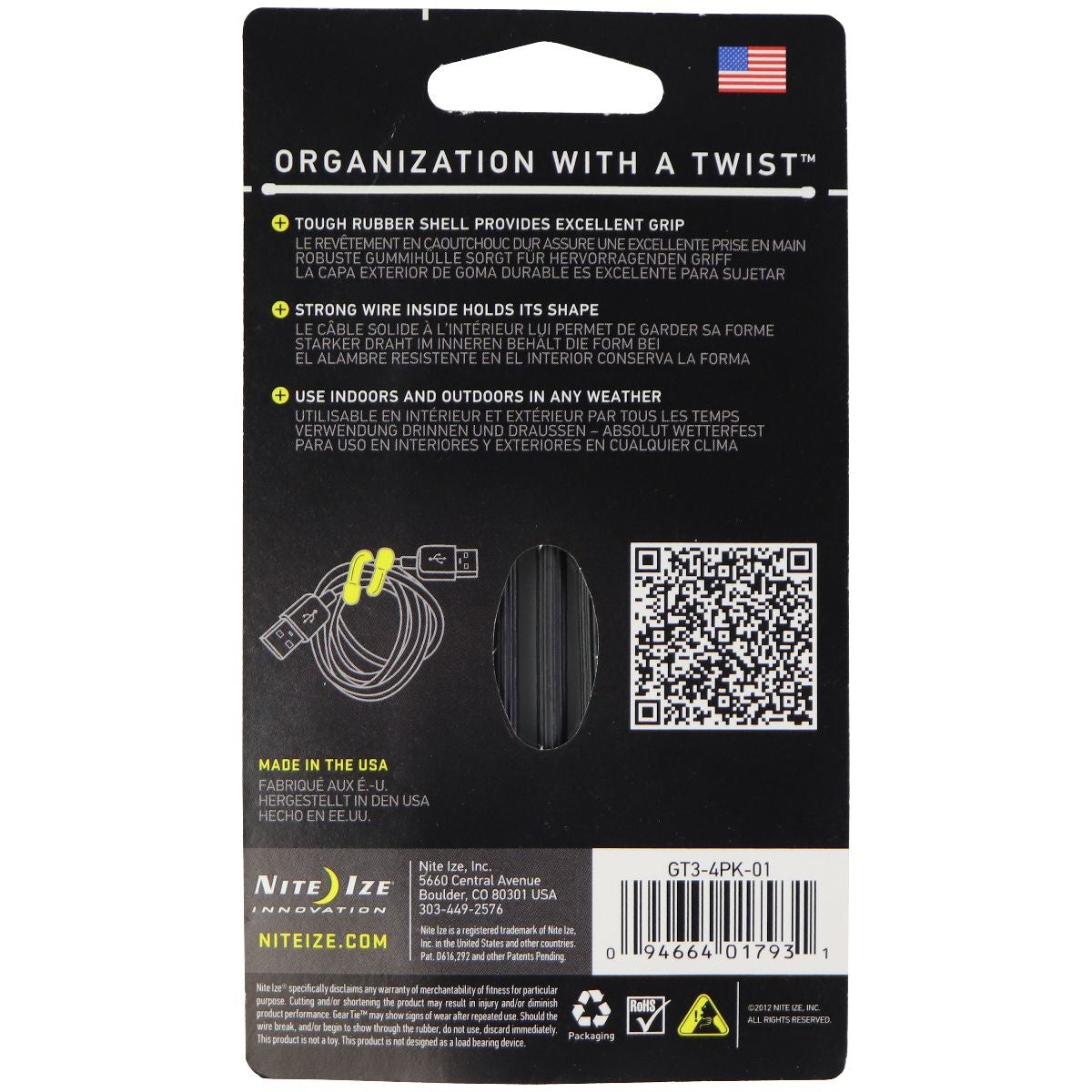Nite Ize GearTie Reusable Rubber Twist Tie (3-inch) 4 Pack - Black Other Sporting Goods Nite Ize    - Simple Cell Bulk Wholesale Pricing - USA Seller