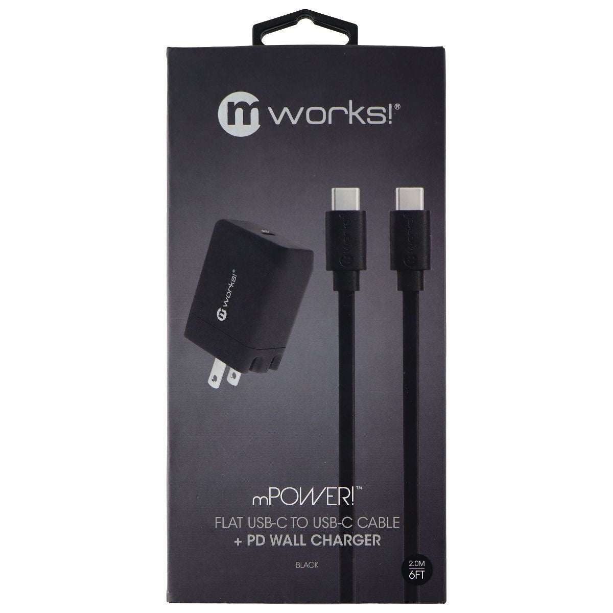 mWorks! mPower! Flat 6-Ft USB-C to USB-C Cable and PD Wall Charger - Black Cell Phone - Chargers & Cradles mWorks!    - Simple Cell Bulk Wholesale Pricing - USA Seller