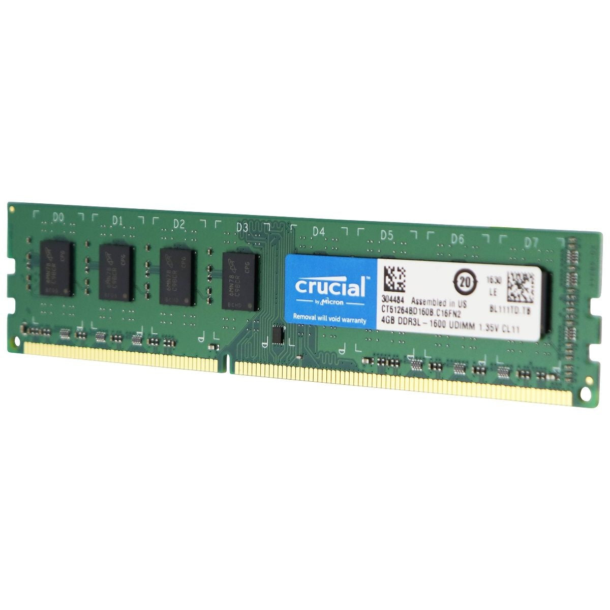 Crucial RAM 4GB DDR3L 1.35V 1600 MHz CL11 Desktop Memory CT51264BD160B Computer Parts - Memory (RAM) Crucial    - Simple Cell Bulk Wholesale Pricing - USA Seller