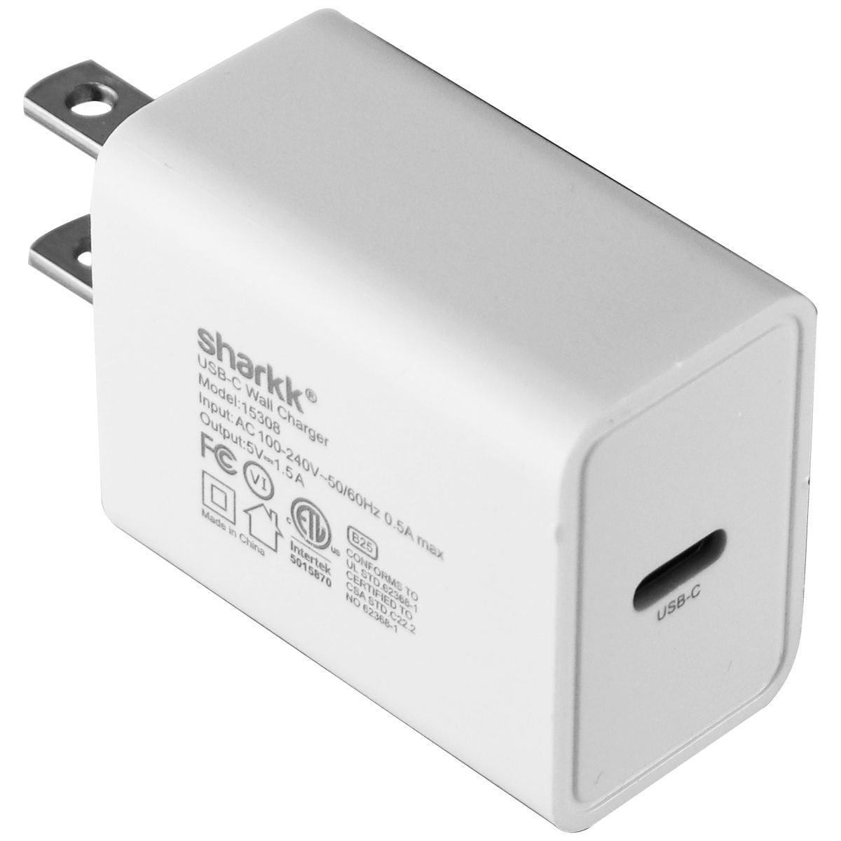 Sharkk (5V/1.5A) USB-C Wall Charger / Travel Adapter - White (15308) Cell Phone - Chargers & Cradles Sharkk    - Simple Cell Bulk Wholesale Pricing - USA Seller