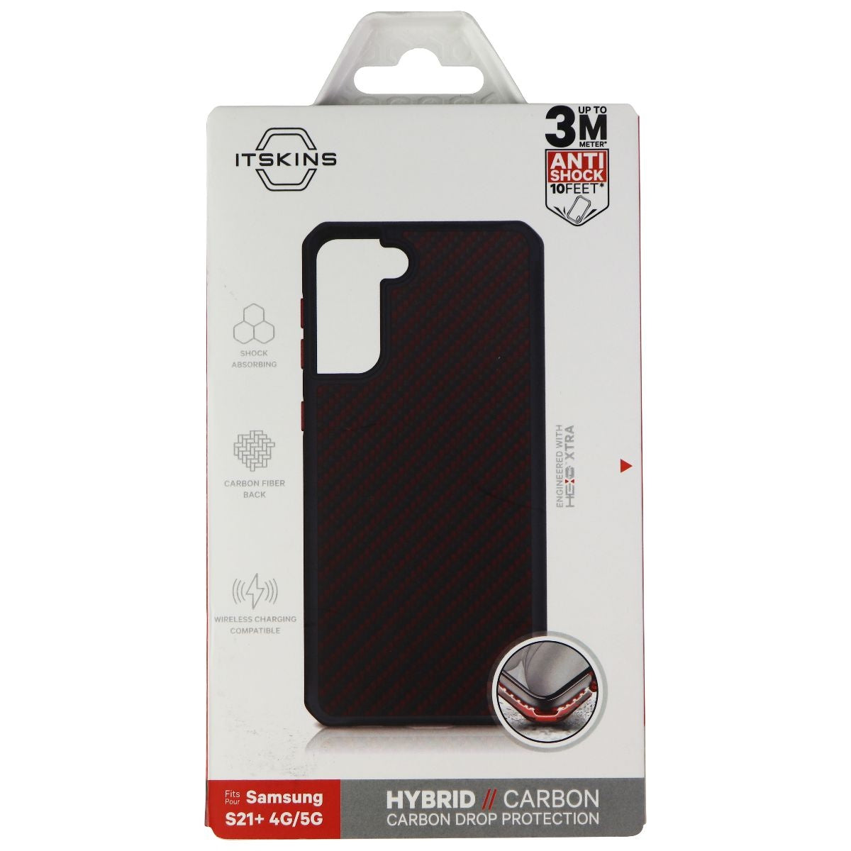 ITSKINS Hybrid Carbon Case for Samsung Galaxy (S21+) 5G - Black/Red Cell Phone - Cases, Covers & Skins ITSKINS    - Simple Cell Bulk Wholesale Pricing - USA Seller