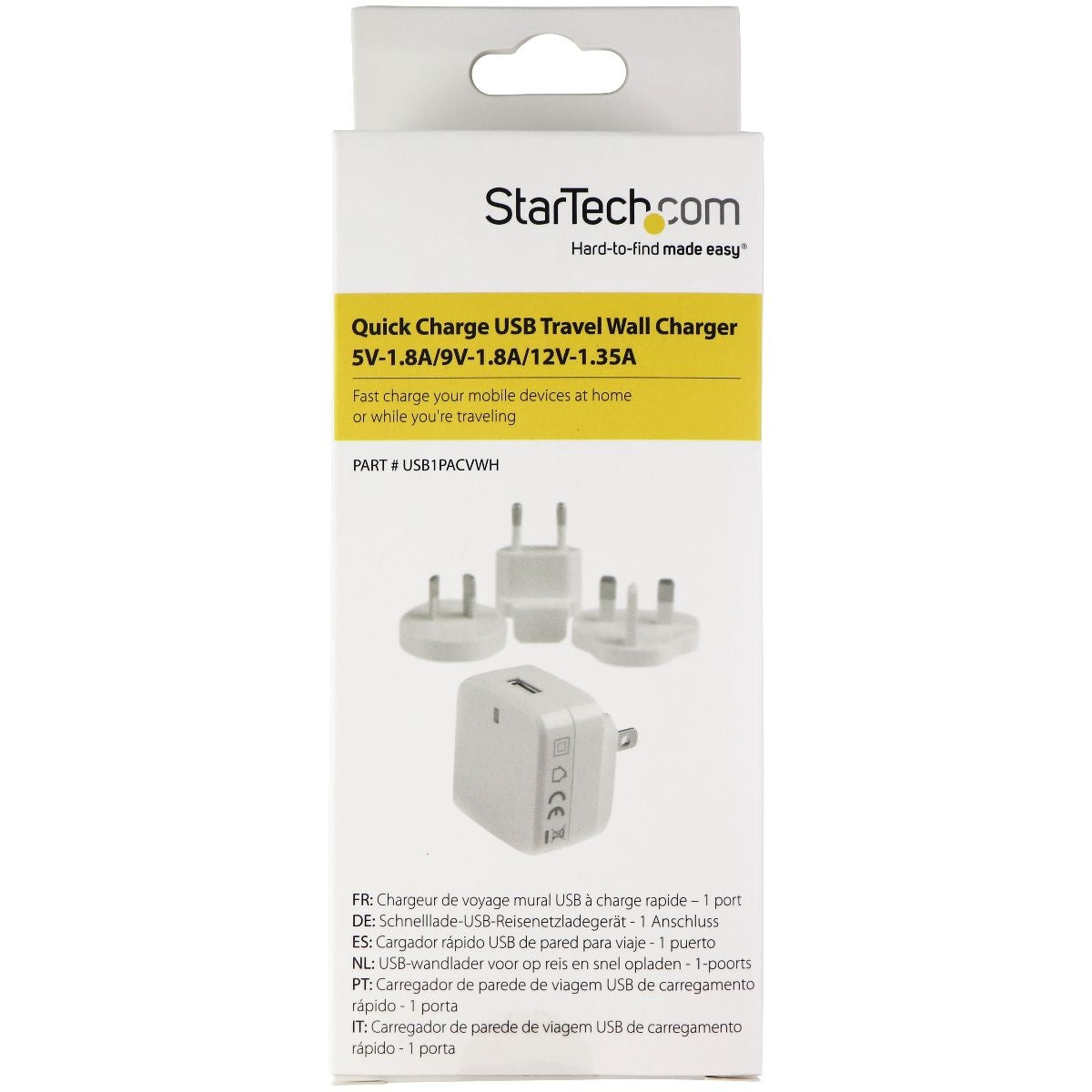 StarTech Quick Charge USB Travel Wall Charger for UK, Europe, & Australia Cell Phone - Chargers & Cradles StarTech    - Simple Cell Bulk Wholesale Pricing - USA Seller