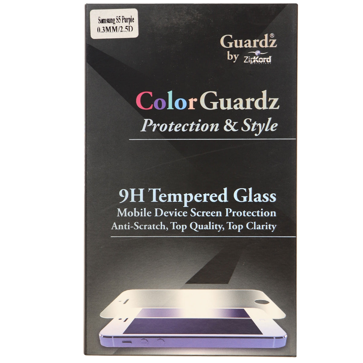 ZipKord ColorGuardz 9H Tempered Glass for Galaxy S5 with Metallic Purple Border Cell Phone - Screen Protectors ZipKord    - Simple Cell Bulk Wholesale Pricing - USA Seller