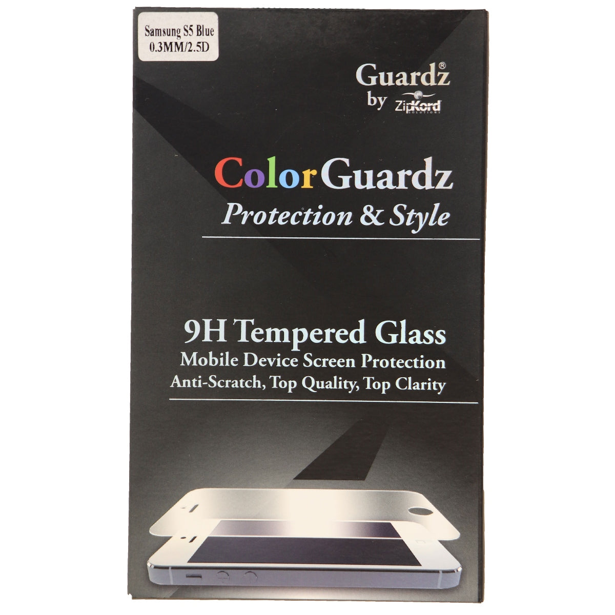 ZipKord ColorGuardz 9H Tempered Glass for Galaxy S5 w/ Metallic Blue Border Trim Cell Phone - Screen Protectors ZipKord    - Simple Cell Bulk Wholesale Pricing - USA Seller