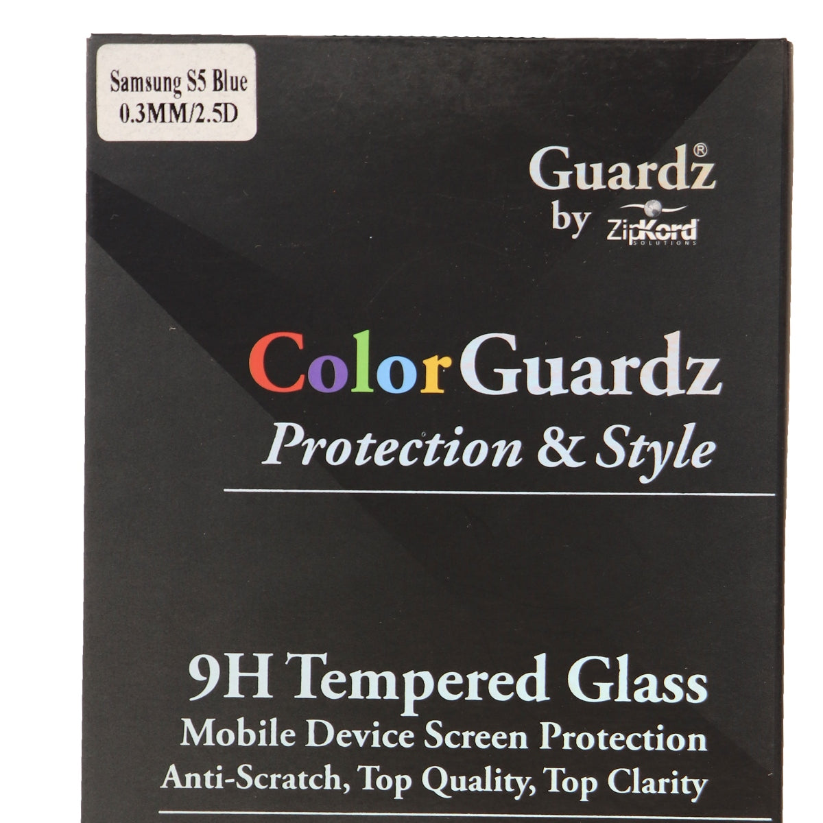 ZipKord ColorGuardz 9H Tempered Glass for Galaxy S5 w/ Metallic Blue Border Trim Cell Phone - Screen Protectors ZipKord    - Simple Cell Bulk Wholesale Pricing - USA Seller